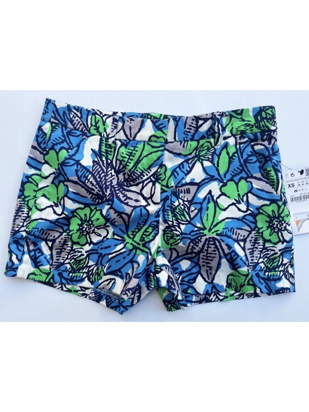 NWT Zara Basic Tropical Floral Print Shorts Blue Green Women's XS 24